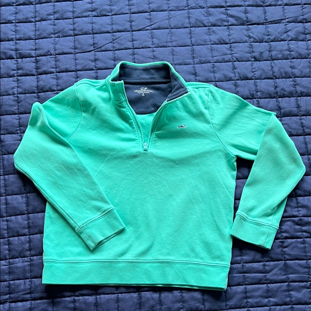 Vineyard Vines Boys Navy and Green Cotton Quarter Zip